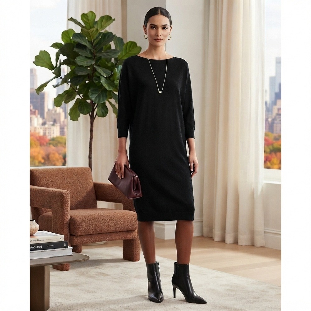 The White Company Wool Cashmere Sweater Dress Midi Black Size 6